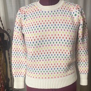 White Sweater with Rainbow Dot Pattern
